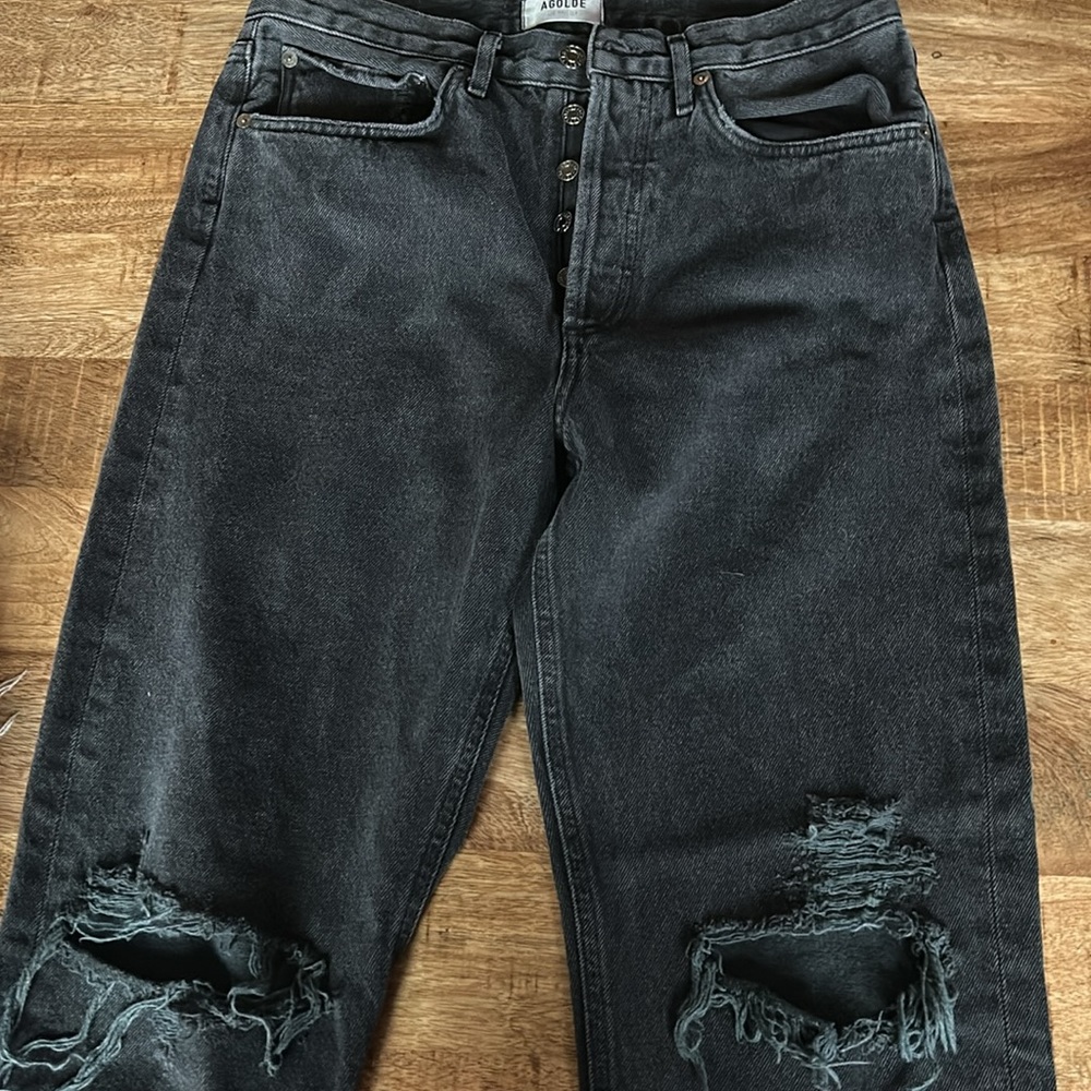 Agolde Black Distressed Flare Jeans